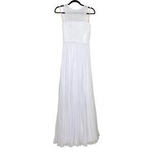 Fame & Partners White Pleated Georgette Layered Formal Maxi Gown - 4